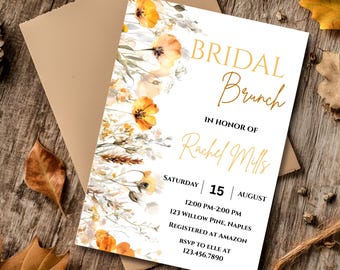 Fall Wildflower Bridal Brunch Invitation: Editable Canva Template (Digital Download)