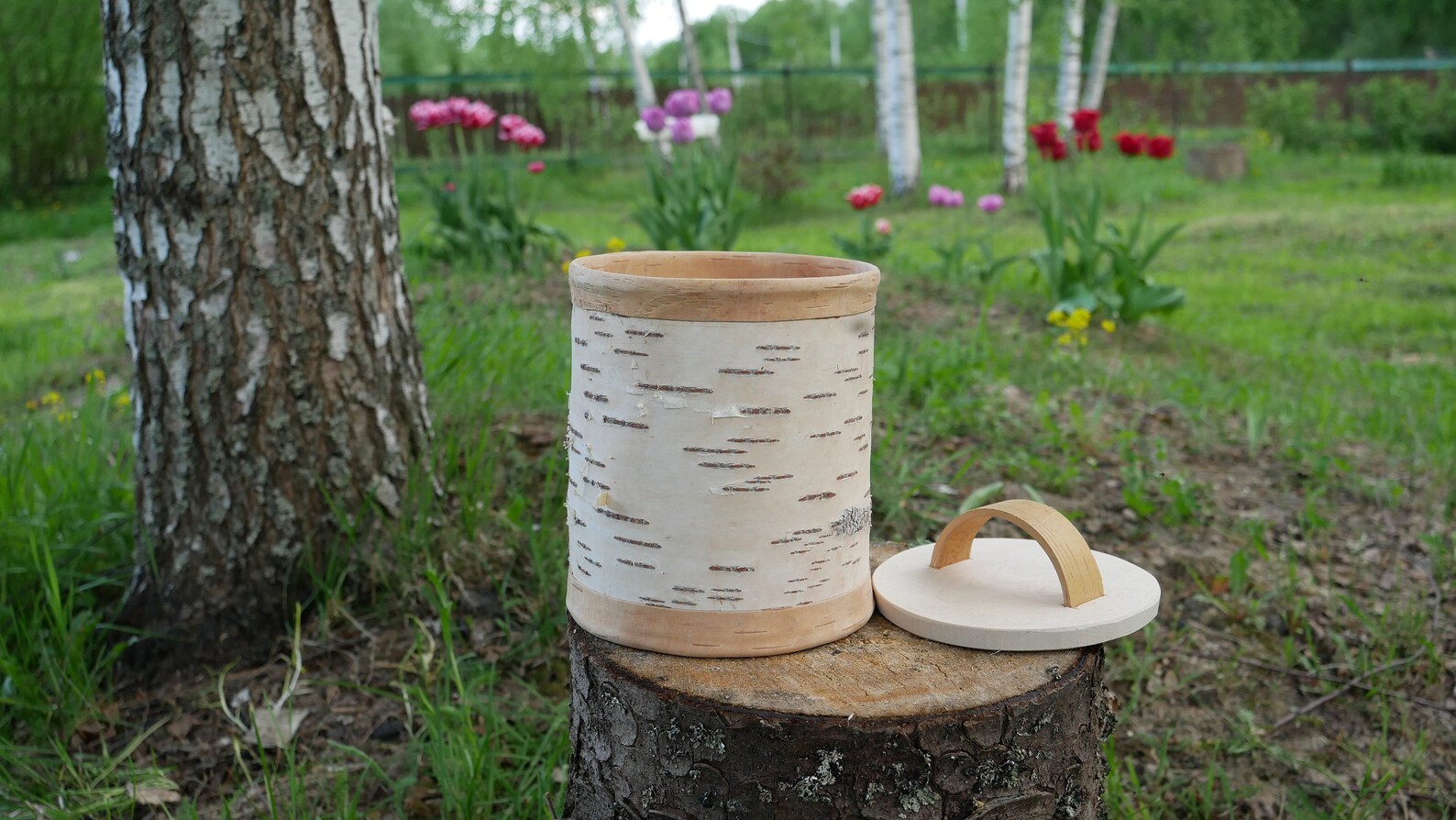 New birch bark storage jar with lid white side out birch Etsy