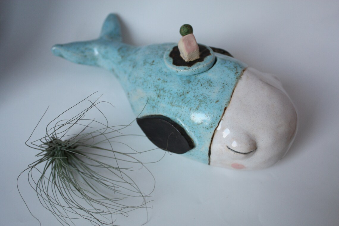 Ceramic Whale Can Blue Etsy