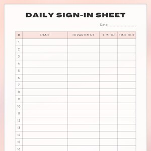 Daily Sign In Sheet
