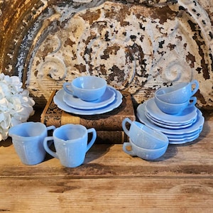 Vintage 1930's Delphite Milky Blue Depression Glass Jeanette