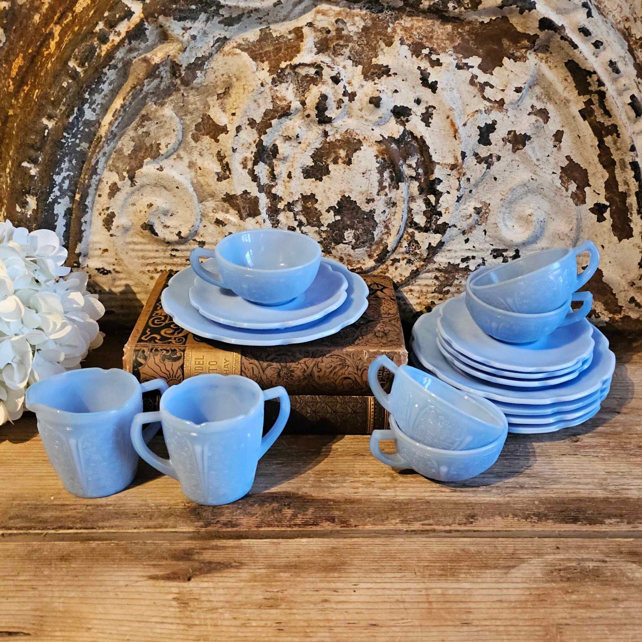 Vintage 1930's Delphite Milky Blue Depression Glass Jeanette