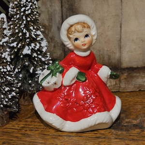 Girl in Red Dress Ceramic Figurine Vintage - Etsy