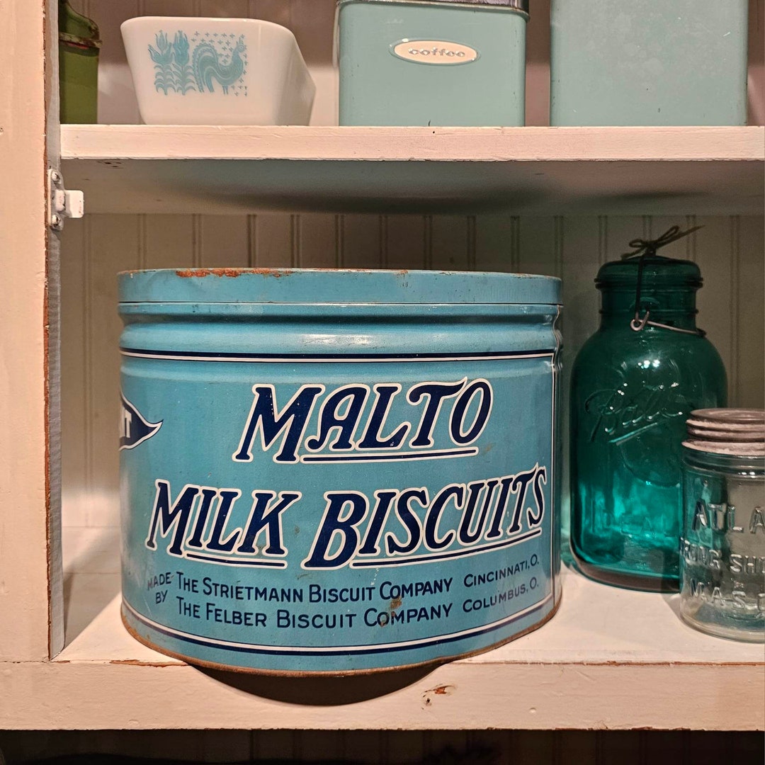 Huge Vintage 1940's Malto Milk Biscuits Turquoise Blue Etsy