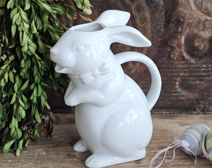 Vintage White Ceramic Bunny Rabbit Pitcher Spring Easter Table Kitchen ...