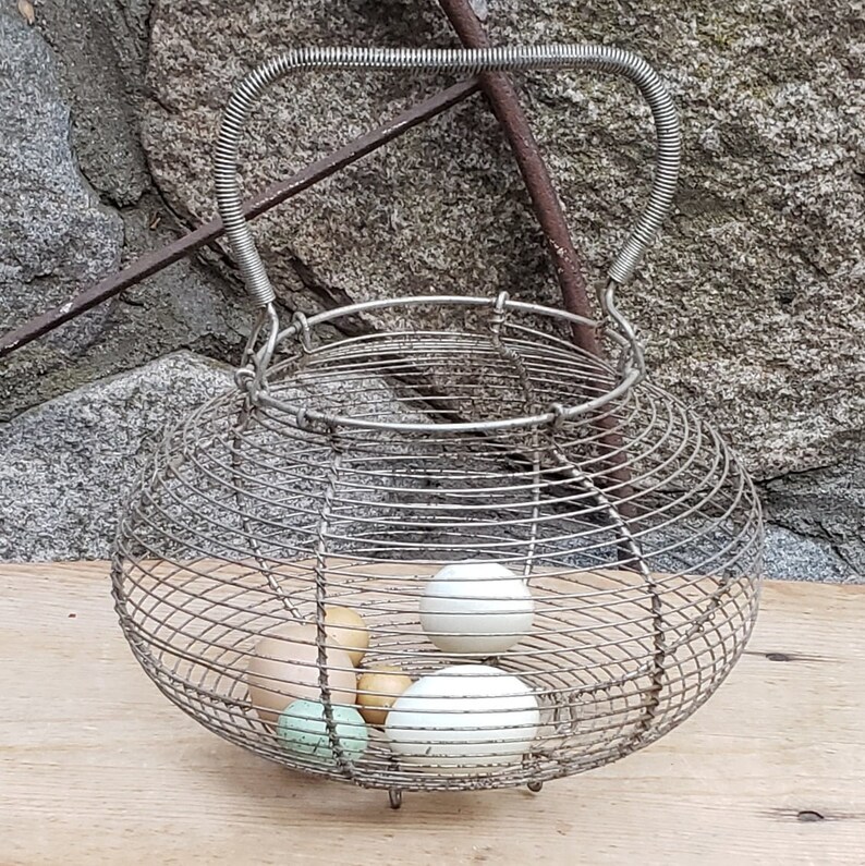 Vintage French Wire Metal Egg Basket Farmhouse Basket Etsy