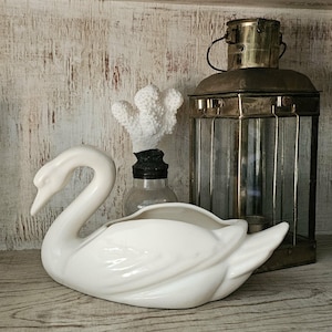 Vintage Bauer Pottery White Glazed Medium Size Swan Planter | Rare Los Angeles MCM Mid Century 1950's Collectible Cottage Farmhouse Decor