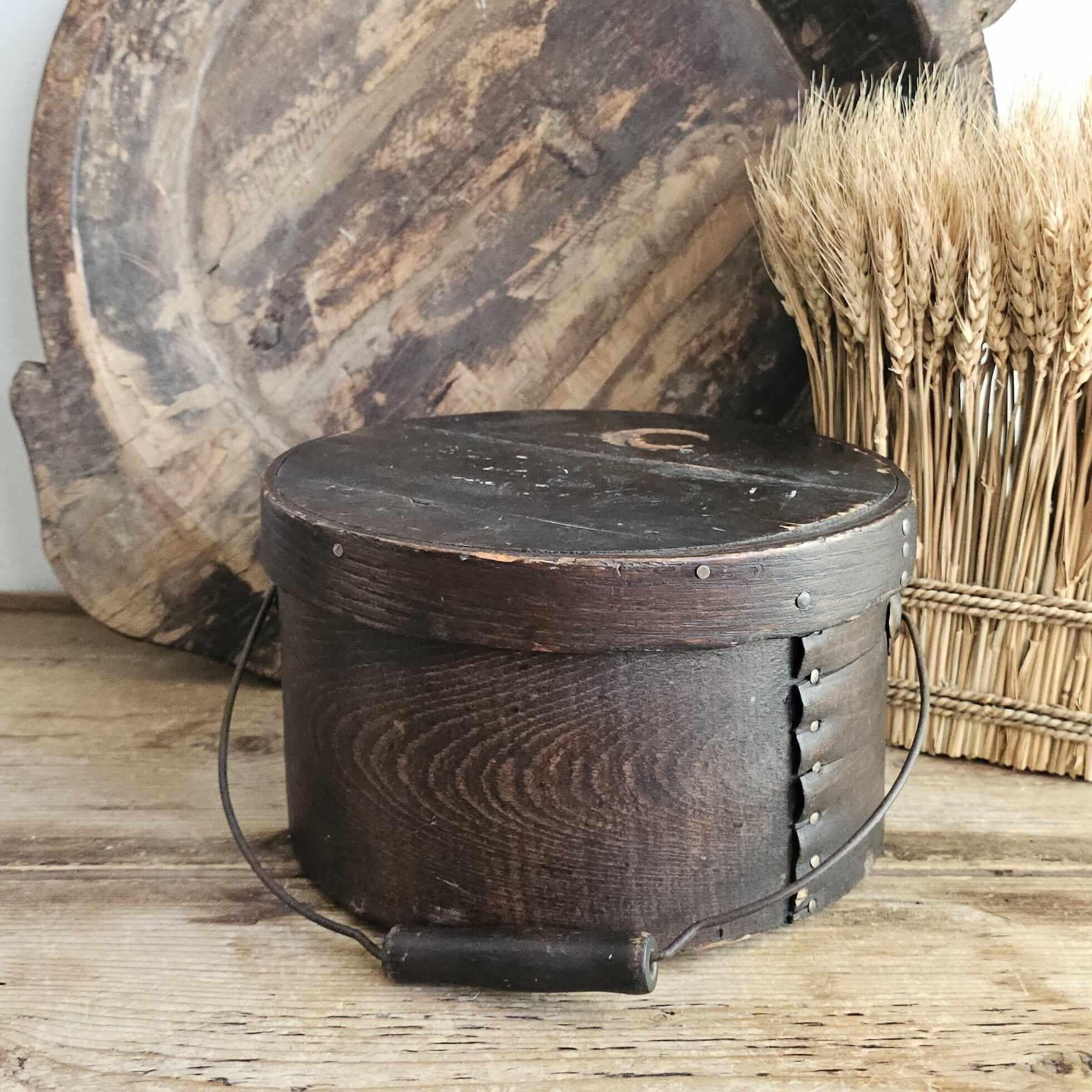 Antique 1800's Primitive Bent Wood Pantry Box | Vintage Round