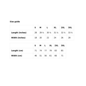Puede incluir: Tabla de tallas para ropa con medidas en pulgadas y cent&iacute;metros. La tabla muestra las tallas S, M, L, XL, 2XL y 3XL con las medidas de longitud y ancho correspondientes.