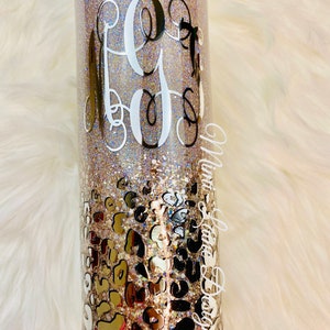 Silver Leopard Glitter Tumbler, Leopard Tumbler, Glitter Dipped Tumbler, Glitter Tumbler, Silver Glitter Tumbler, Personalized Tumbler
