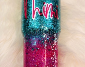 Blue and Pink Glitter Tumbler, Glitter Dipped Tumbler, Personalized Glitter Tumbler, Ombre Tumbler, Pink and Blue Ombre Tumbler