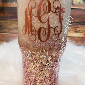 White/Rose Gold Glitter Tumbler, Glitter Dipped Tumbler, White/Rose Gold Ombre Tumbler, Glitter Tumbler, Personalized Glitter Tumbler