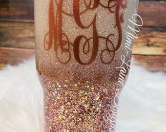 White/Rose Gold Glitter Tumbler, Glitter Dipped Tumbler, White/Rose Gold Ombre Tumbler, Glitter Tumbler, Personalized Glitter Tumbler