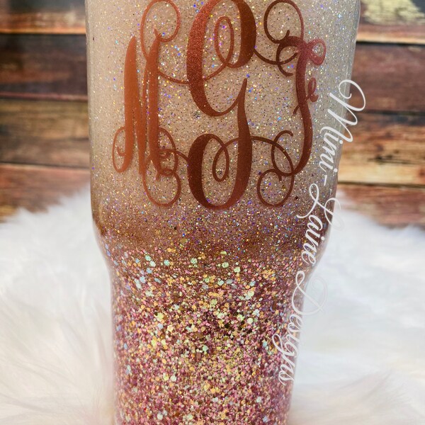 White/Rose Gold Glitter Tumbler, Glitter Dipped Tumbler, White/Rose Gold Ombre Tumbler, Glitter Tumbler, Personalized Glitter Tumbler