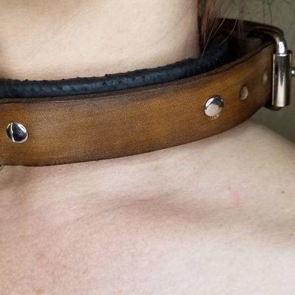 Handmade Genuine Leather Brown Collar BDSM Choker Restraint