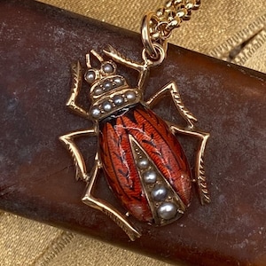 Antique Victorian Enamel Beetle Charm in 10k Yellow Gold