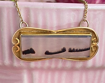 Vintage Dendritic Agate Necklace in 10k Gold / Conversion Jewelry / Adjustable length chain