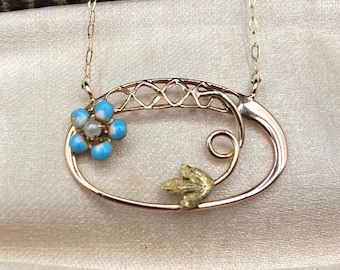 Vintage Victorian 10k Gold Forget-Me-Not Pendant/necklace / Brooch Conversion