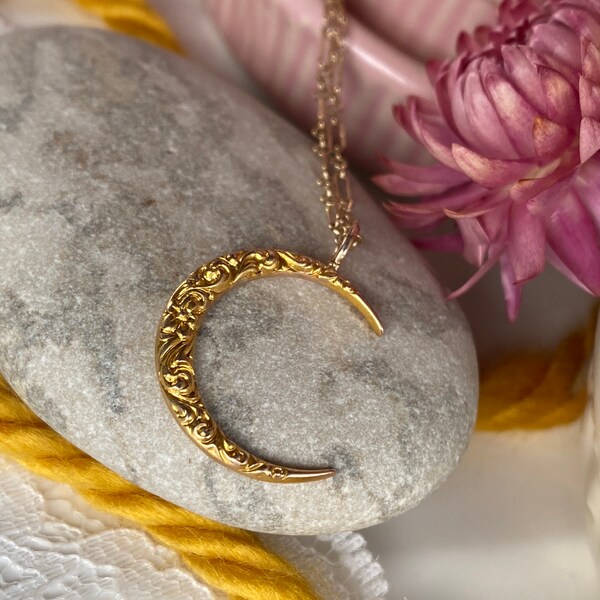 Vintage Victorian 10k Gold Crescent Moon Pendant / Conversion Jewelry / Gift for Her