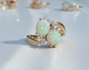 Vintage Opal und Diamant Ring in 585er Gelbgold / Grösse 7,5