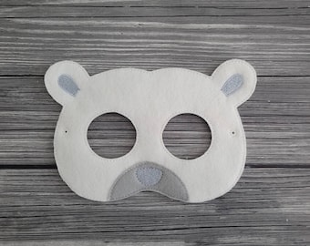 Polar Bear Felt Embroidered Mask - Artic Animal Mask - Bear Dress-Up Mask -  Kid & Adult - Pretend Play - Halloween Costume - Creative Play