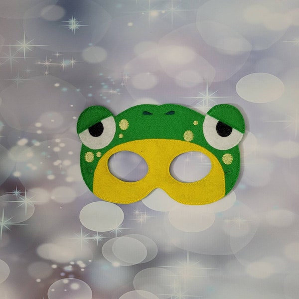 Masque brodé en feutre de grenouille - Masque d'amphibien - Grenouille verte - Masque d'habillage - Enfant et adulte - Jeu de simulation - Costume d'Halloween - Jeu créatif