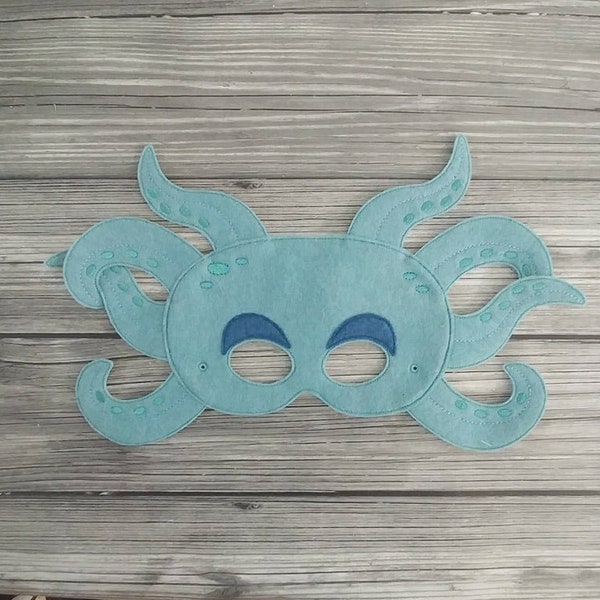 Octopus Felt Embroidered Mask - 8-Legged Creature Mask - Dress-Up Mask -  Kid & Adult - Pretend Play - Halloween Costume