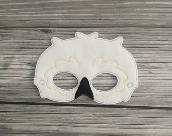 Snowy White Owl Felt Embroidered Mask -Owl Mask -   Dress-Up Mask -  Kid & Adult - Pretend Play - Halloween Costume - Creative Play