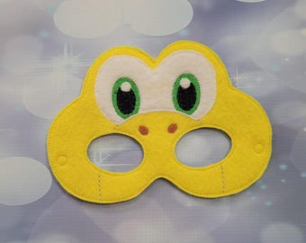 Yellow Turtle-Like Felt Mask: Embroidered Game Character Costume