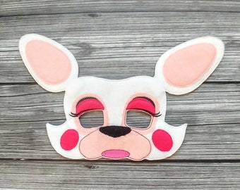 Mangle Felt Embroidered Mask - White Fox Mask -  Dress-Up Mask -  Kid & Adult - Pretend Play - Halloween Costume - Creative Play