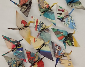 12 grues (15 cm) / Estampes Hiroshige / origami / Décoration / Idée cadeau