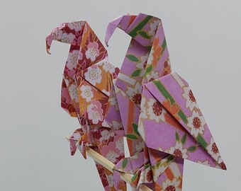 2 Pappagalli origami / fantasia con fiori di ciliegio/ decorazione / idea regalo