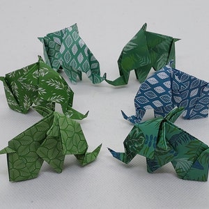 6 elefanti origami / fantasia vegetale chic / verde/ idea regalo / decorazione