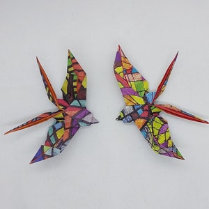 2 Rondini origami / fantasia al"modern art"/ multicolore / decorazione / idea regalo