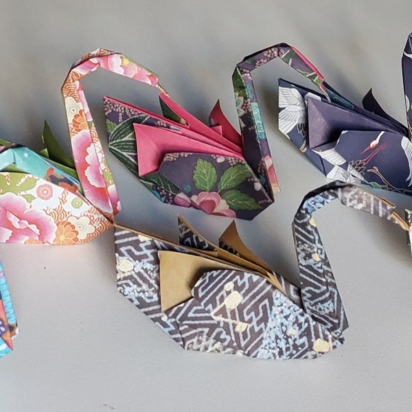 6 Cygnes Origami (8 cm) / motifs washi/ décoration / idée cadeau