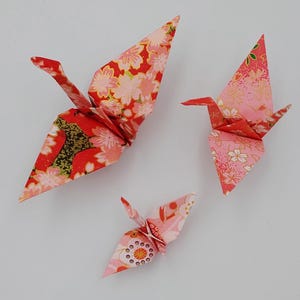 3 gru carta Yuzen/origami/ fantasia giapponese/ rosso rosa/Decorazione / Idea regalo