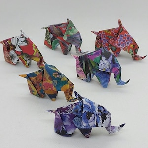 6 elefanti origami / fantasia floreale / idea regalo / decorazione