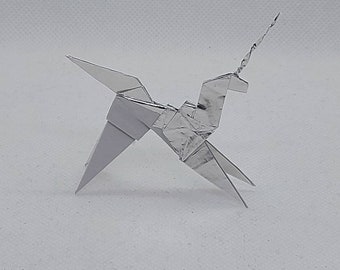 1 small Unicorn Blade Runner/origami/silver colour/decoration/gift idea