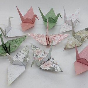 10 gru /fantasia "soft botanical" / colori verde rosa/ origami/ decorazione / Idea regalo /  acid free
