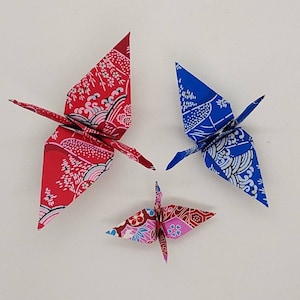 3 gru carta Yuzen/origami/fantasie giapponesi/ rosso blu e argento/Decorazione / Idea regalo