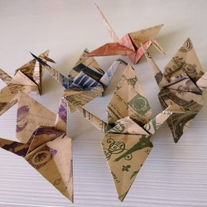 6 gru origami fantasia vintage / Decorazione / Idea regalo