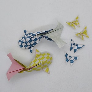 2 Carpe Koi (12 cm) con 4 farfalline/koi fish/origami /decorazione /idea regalo