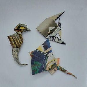 3 animali del mare / Pesce/ Pastinaca/ Cavalluccio marino/ fantasia stampe Hokusai/origami/grandi dimensioni/ decorazione / idea regalo