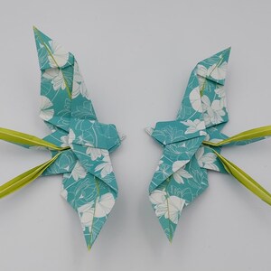 2 Rondini origami /fantasia verde con fiori di loto/ decorazione / idea regalo