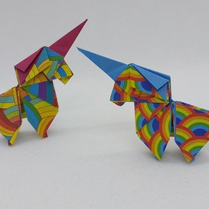 2 Unicorni origami/fantasia multicolore / decorazione / idea regalo / compleanno