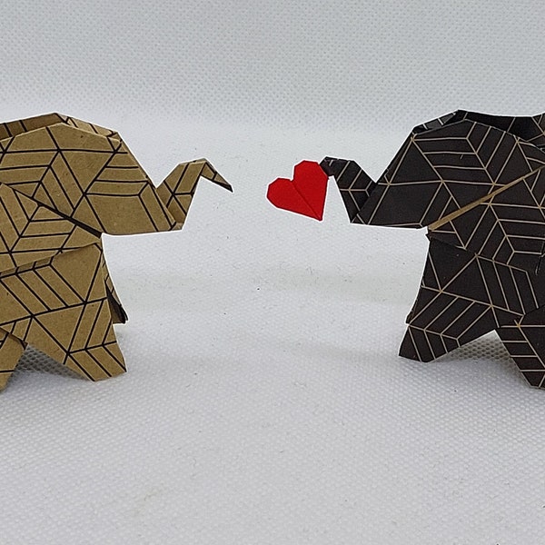 2 elefanti con cuoricino / NO colla/ origami /fantasia kraft/idea regalo/San Valentino/decorazione