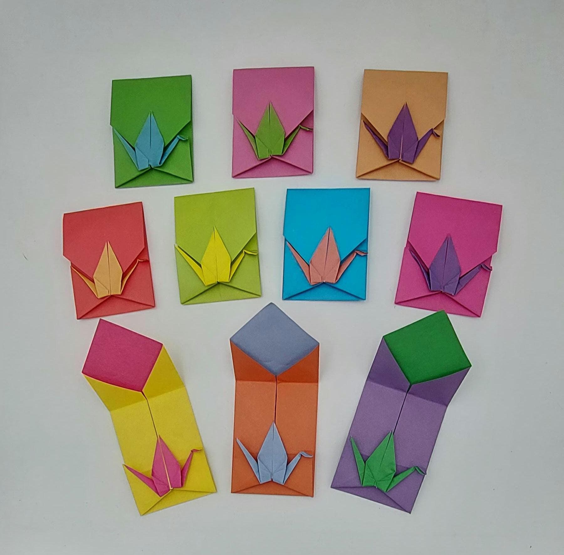 10 sobres con grullas / Origami / Colores brillantes / Sobres para cartas / Sobre