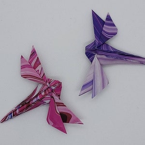 2 Libellule origami / fantasie rosa e viola/effetto marmorizzato / marbled patterns/ decorazione / idea regalo