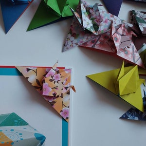 16 Segnalibri con gru / origami / tinta unita e fantasia / Idea regalo
