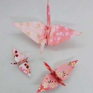 3 gru carta Yuzen/ origami/fantasie giapponesi/Decorazione / Idea regalo / colore prevalente rosa